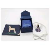 Vintage Great Dane Collectibles Lot Lucite Etched Dog Plaque in Case, Pin, Bow Tie, Photo Book