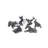 Vintage Style Silver Tone Mini Animal Figurines Lot 6 - Bear, Cat, Elephant, Deer, Horse, Bunny Rabbit