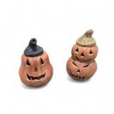 Lot of 2  Cement Cast Outdoor Fall Decor - Halloween Jack O Lanterns