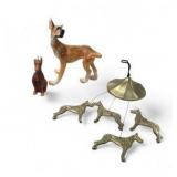 Great Dane Dog Decor Lot Ceramic Dog Figurines, Brass Hanging Mobile, Doberman Style Candle