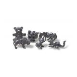 6 Pc Silver Tone Mini Animal Figurine Lot Dragon, Bear, Dog, Donkey, Buffalo, Koala
