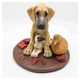 Great Dane Decor Lot Large Seated Dog Figurine, Small Dog Figure, Signed Duck Carving
