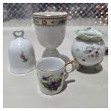 Vintage Porcelain Pottery Decor Lot w Japan Bell, Vase, Mugs, Elf, Christmas