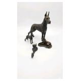 Great Dane Collector Lot - Large Standing Great Dane Statue, Small Standing Great Dane Figurine, Reclining Dog Figure, Wall Hook Decor