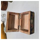 Vintage Dresser Vanity Accessories Lot Crystal Bottle, Beaded Bag, Carved Wood Boxes & More Decor