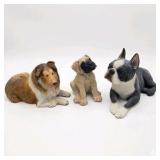 3 Dog Figurines Sandicast Boston Terrier Living Stone Great Dane Pup Collie Sheltie