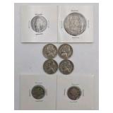 U.S. Silver Coin Lot 1897 Barber Quarter 1958 Franklin Half 1942 Mercury Dime 4 Silver War Nickels Liberty V Nickel