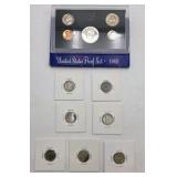 1968 U.S. Proof Set + 7 Silver Dimes - 1916 1920 1938 1944 Mercury & Roosevelt Dimes - Over .65 Troy Oz Silver