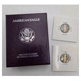 1992-S Proof Silver American Eagle w/ Box & COA + 2 Silver Roosevelt Dimes - Over 1.14 Troy Oz Silver