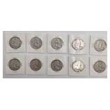 10 Franklin Half Dollars - 90% Silver Lot - Over $250 Melt Value - 3.6169 Troy Oz Pure Silver