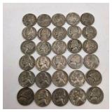 30 WWII Silver War Nickels - Verified 35% Silver Jefferson Nickels - P D S Mint Marks - 1.6878 Troy Oz ASW