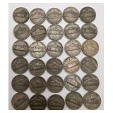 30 WWII Silver War Nickels - 35% Silver Jefferson Nickels - Mixed P D S Mint Marks - 1.6878 Troy Oz ASW
