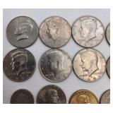 2 LB Unsearched Pennies + 10 Kennedy Half Dollars + Barber Quarter & Dime + Dollar Coins - Estate Coin Lot