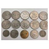 2 LB Unsearched Pennies + 10 Kennedy Half Dollars + Barber Quarter & Dime + Dollar Coins - Estate Coin Lot