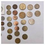 Large World Coin Lot w/ Canadian Silver 50 Cents in Holder - Foreign Coins, Bimetal, Vintage Estate Mix