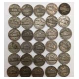 30 WWII Silver War Nickels - 35% Silver Jefferson Nickels - P D S Mint Marks - Over 1.68 Troy Oz Silver