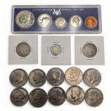 SILVER U.S. COIN LOT – 1967 SPECIAL MINT SET + 10 KENNEDY HALF DOLLARS + 1908 & 1896 BARBER QUARTERS + 1904 BARBER DIME – 90% & 40% SILVER