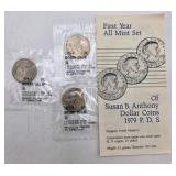 Susan B. Anthony 1979 P D S First Year Set + 1996 Summer Games Coin Strips + Mixed U.S. Coin Display Lot