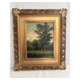 Antique Oil Painting Landscape in Gold Gilt Frame - Framed 25 x 29 in; Painting 16 1/2 x 12 1/2 in