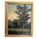 Antique Oil Painting Landscape in Gold Gilt Frame - Framed 25 x 29 in; Painting 16 1/2 x 12 1/2 in