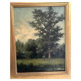 Antique Oil Painting Landscape in Gold Gilt Frame - Framed 25 x 29 in; Painting 16 1/2 x 12 1/2 in