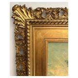 Antique Oil Painting Landscape in Gold Gilt Frame - Framed 25 x 29 in; Painting 16 1/2 x 12 1/2 in