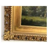 Antique Oil Painting Landscape in Gold Gilt Frame - Framed 25 x 29 in; Painting 16 1/2 x 12 1/2 in