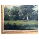 Antique Oil Painting Landscape in Gold Gilt Frame - Framed 25 x 29 in; Painting 16 1/2 x 12 1/2 in