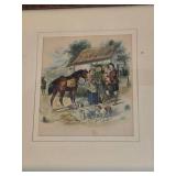 Vintage R. Stuart Framed Print - Rural Village Scene with Horse & Family