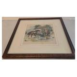 Vintage R. Stuart Framed Print - Rural Village Scene with Horse & Family