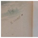 Vintage R. Stuart Framed Print - Rural Village Scene with Horse & Family