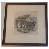 Vintage Rural Village Scene Framed Print - Artist Signed R. STUART