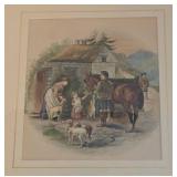 Vintage Rural Village Scene Framed Print - Artist Signed R. STUART
