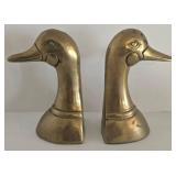 MCM Brass Duck Bookends - Set of 2 Vintage Twin-Neck Duck Sculptures