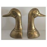 MCM Brass Duck Bookends - Set of 2 Vintage Twin-Neck Duck Sculptures