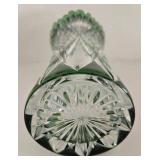 Emerald Green Diamond-Cut Crystal Vase with Scalloped Rim