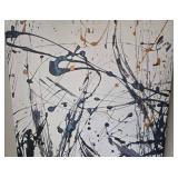 Jackson Pollock-Style Abstract Drip Painting on Canvas - Black & Copper Accents