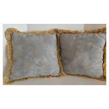 Lot of 2 Decorative Pillows - Grey Brushed Faux Suede with Gold Embroidery