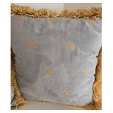 Lot of 2 Decorative Pillows - Grey Brushed Faux Suede with Gold Embroidery