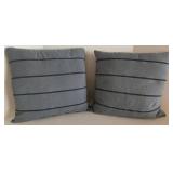 Pair of Blue-Gray Textured Throw Pillows with Corded Stripes
