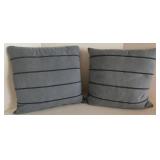 Pair of Blue-Gray Textured Throw Pillows with Corded Stripes