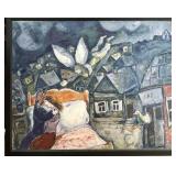 Framed Surreal Cityscape with Lovers - Modern Abstract Print