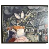 Framed Surreal Cityscape with Lovers - Modern Abstract Print