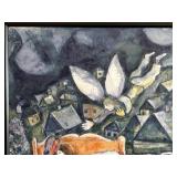 Framed Surreal Cityscape with Lovers - Modern Abstract Print