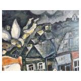 Framed Surreal Cityscape with Lovers - Modern Abstract Print