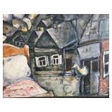 Framed Surreal Cityscape with Lovers - Modern Abstract Print