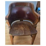 Vintage Leather-Back Armchair with Nailhead Trim, Solid Wood Frame