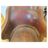 Vintage Leather-Back Armchair with Nailhead Trim, Solid Wood Frame