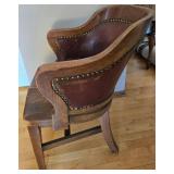 Vintage Leather-Back Armchair with Nailhead Trim, Solid Wood Frame