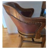 Vintage Leather-Back Armchair with Nailhead Trim, Solid Wood Frame